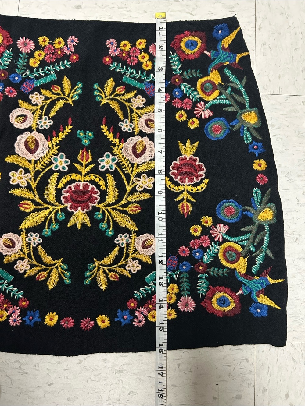 Umgee Black Embroidered Floral Mini Skirt Boho Folk Medium Boho Cottagecore - Picture 6 of 6
